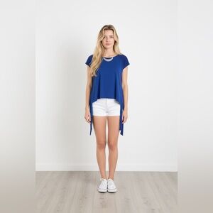 Heartsoul Royal Blue Metal Collar Neckline Tie-Waist Blouse Top Open Back L